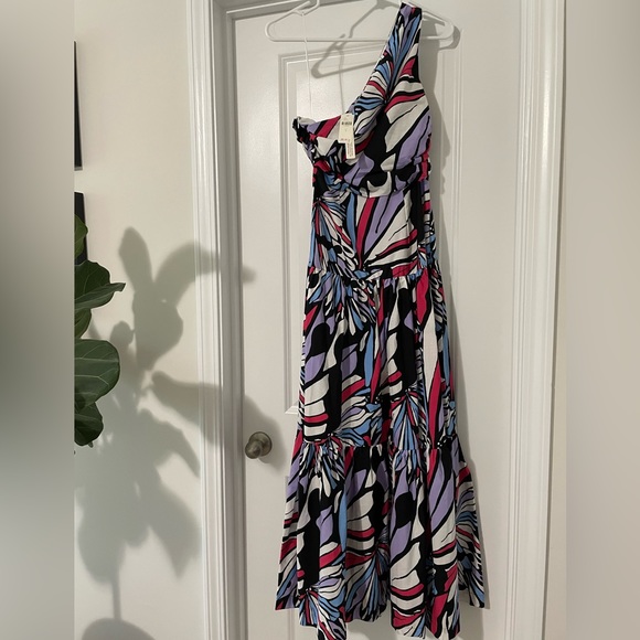 Anthropologie Maeve One-Shoulder Maxi Dress with abstract butterfly print. - Picture 5 of 6